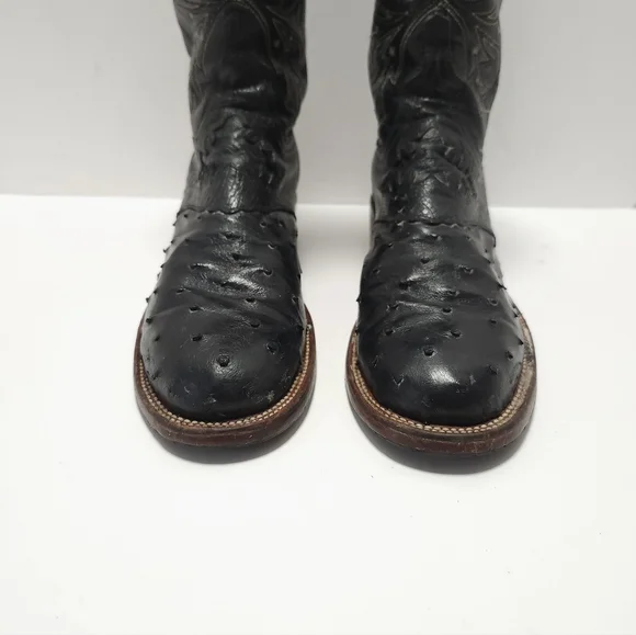 Lucchese 2000 Womens Ostrich Cowboy Boots Size 8.5 B Black Exotic - Picture 3 of 11